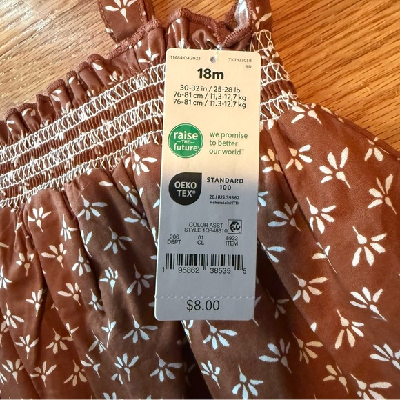 Carter's Girls 18 Months Brown Floral Print Smocked Top Sleeveless Summer Romper - Picture 2 of 5